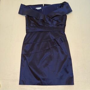 Kay Unger Indigo Blue Off The Shoulder Iridescent Dress Size 16